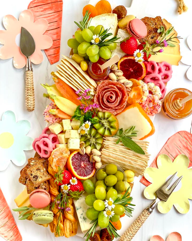 spring charcuterie board, spring cheese board, spring charcuterie board ideas, spring charcuterie, spring appetizer ideas, spring charcuterie board ideas simple, spring charcuterie ideas, spring charcuterie board aesthetic