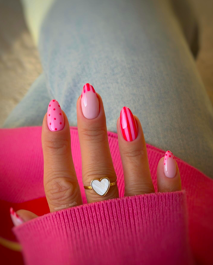 summer nails, summer nails 2026, summer nail ideas, summer nail designs, summer nails simple, summer nails colorful, bright nails, striped nails, pink summer nails, pink and red nails