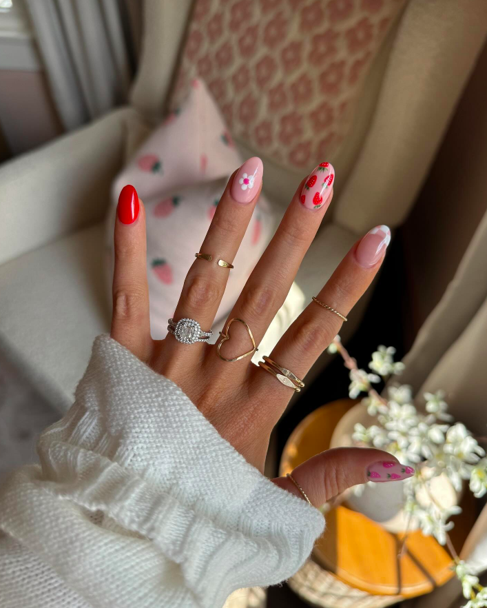 summer nails, summer nails 2026, summer nail ideas, summer nail designs, summer nails simple, summer nails colorful, bright nails, strawberry nails