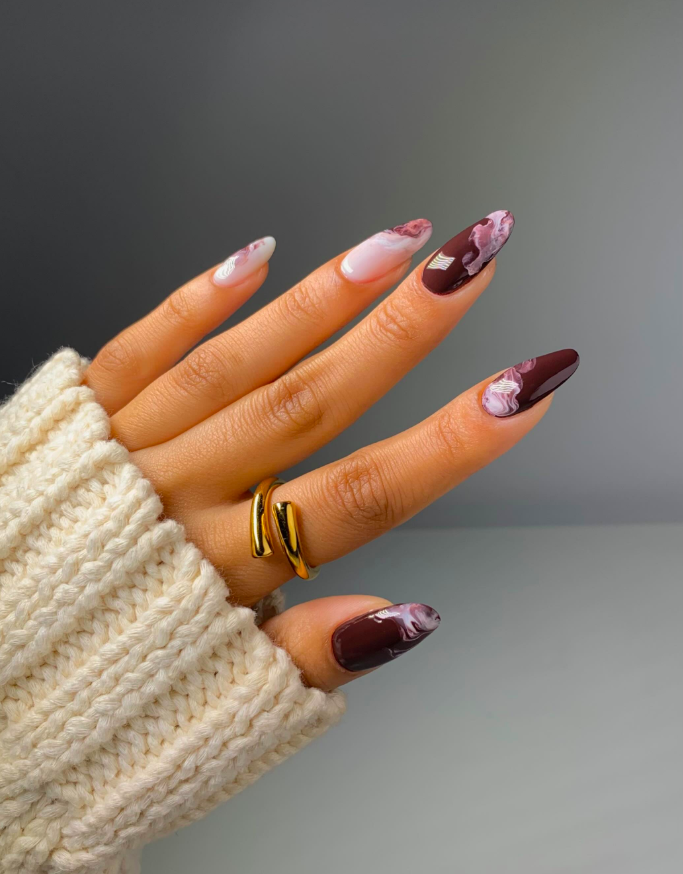 fall nails, fall nails 2026, easy fall nails 2026, simple fall nails, fall nail designs, fall nails acrylic, fall nail ideas, 2026 nail ideas, burgundy nails, marble nails, fall almond nails