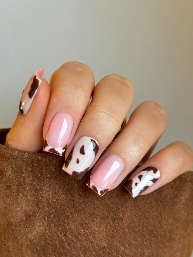 fall nails, fall nails 2026, easy fall nails 2026, simple fall nails, fall nail designs, fall nails acrylic, fall nail ideas, 2026 nail ideas, cow print nails, square nails fall