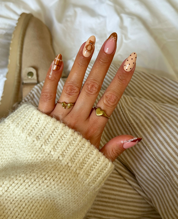 fall nails, fall nails 2026, easy fall nails 2026, simple fall nails, fall nail designs, fall nails acrylic, fall nail ideas, 2026 nail ideas, brown nails, almond nails fall, teddy bear nails, coquette fall nails