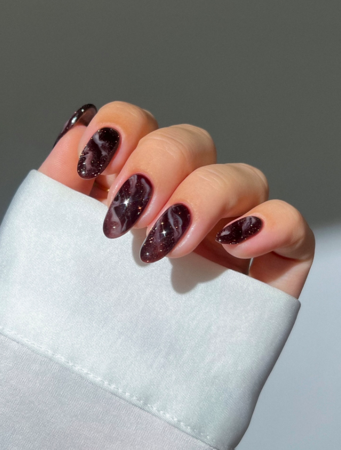 fall nails, fall nails 2026, easy fall nails 2026, simple fall nails, fall nail designs, fall nails acrylic, fall nail ideas, 2026 nail ideas, dark purple nails, galaxy nails